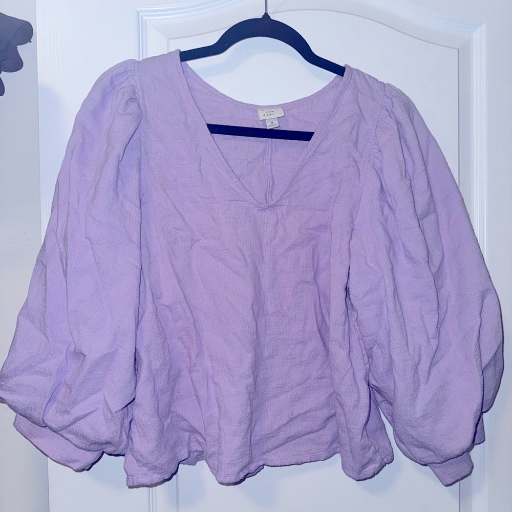 A New Day Women’s Puff Three Quarter Sleeve Blouse Shirt Purple M